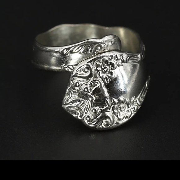 Vintage Sterling Silver UNCAS Floral Scroll Spoon Handle Ring - Picture 14 of 17